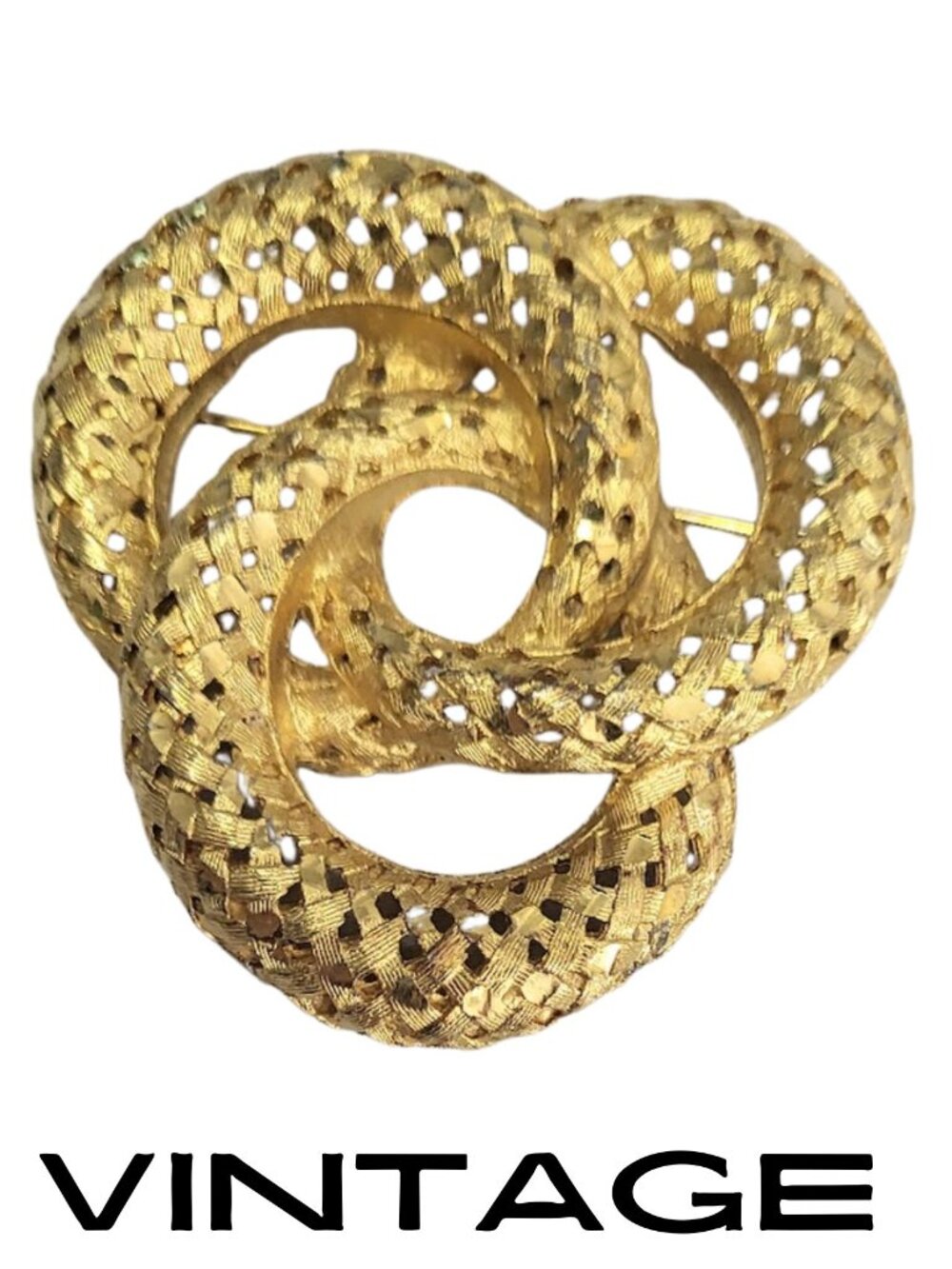 BSK Vintage Signed Gold Tone Braided Knot Brooch Pin